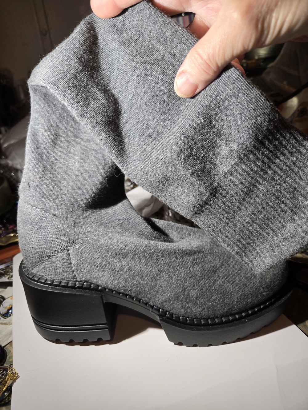 Gray Over-the-Knee Knit Platform Boots, "Sock Boots" Sz 6/ 6.5 - Picture 6 of 7